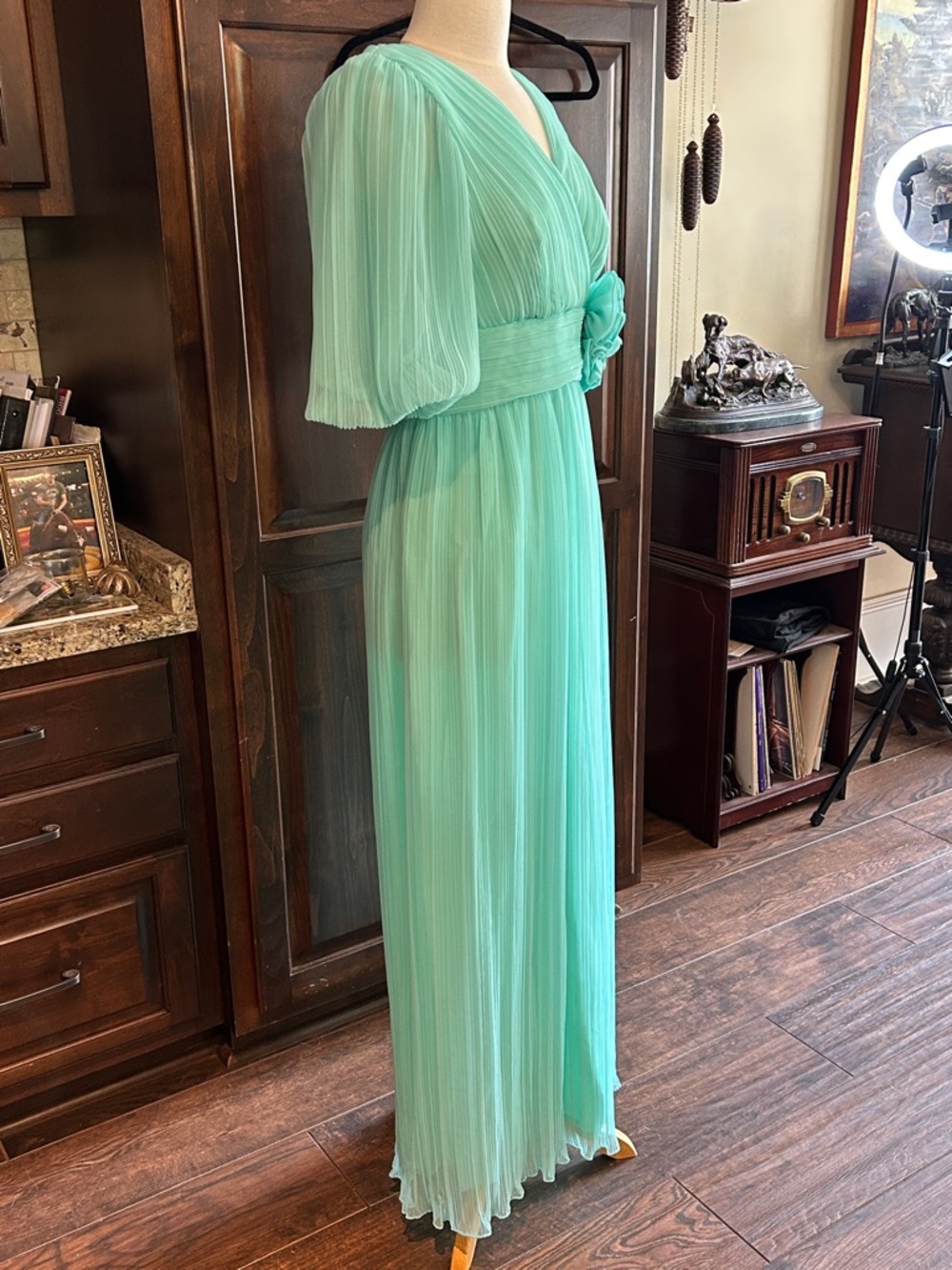 1960’s Miss Elliette Sz 6 Seafoam Green Maxi Evening Gown